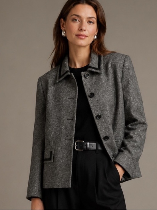 Pendleton Jackets & Blazers - Pendleton Wool Silk Leather Trim Blazer Jacket Size 8 Black White Tweed